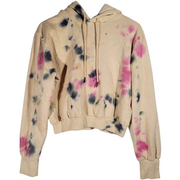 AFRM Tie Dye Crop‎ Hoodie Sweatshirt SMALL Drawstring Multi Beige Pink - Picture 1 of 12